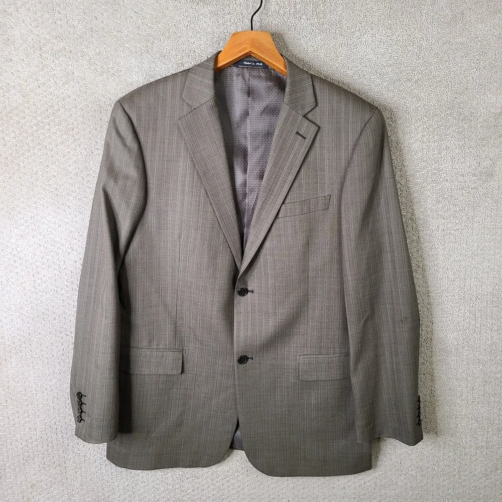 Ideal Jacket Mens‎ 44L Brown Striped Blazer Two Button Super 140s Wool Suit Coat